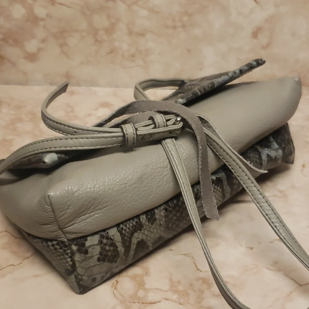 Aimee Kensterbeg gray and snake green and black skin print small crossbody bag